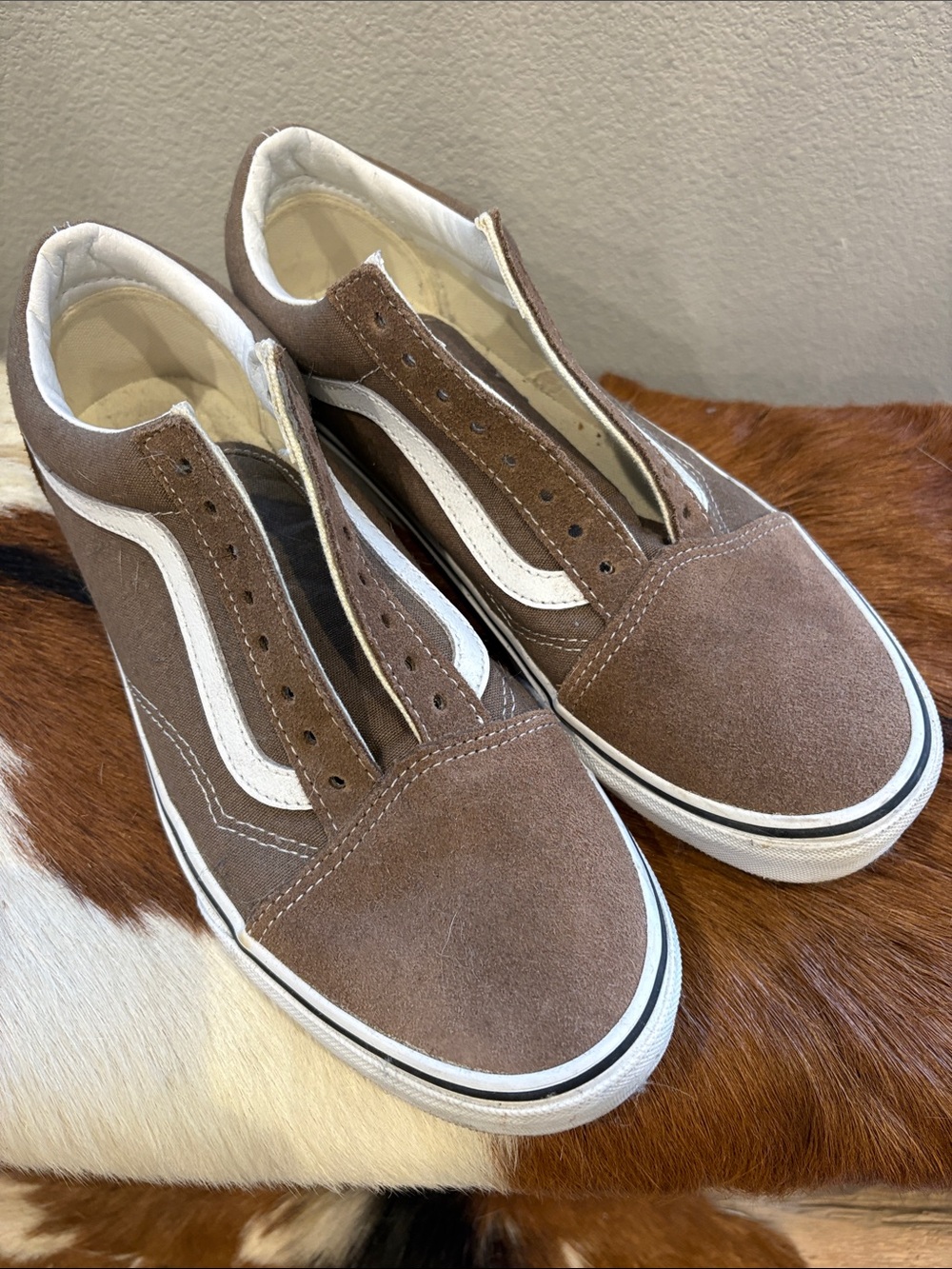 Vans Old School Brown Suede Skate Sneakers with White Accent